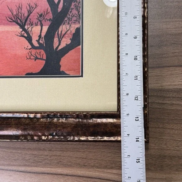 Chinese Suzhou Embroidery King Silk Art Tree Near Water Under Pink Sunset Framed - Picture 5 of 6